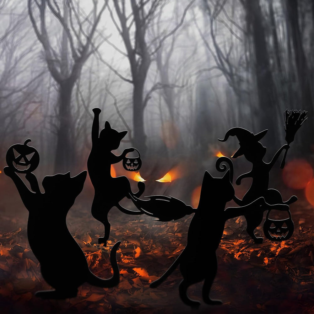 Geelin Halloween Garden Yard Decoration 4 Pcs 15.8In Metal Black Cat Stakes