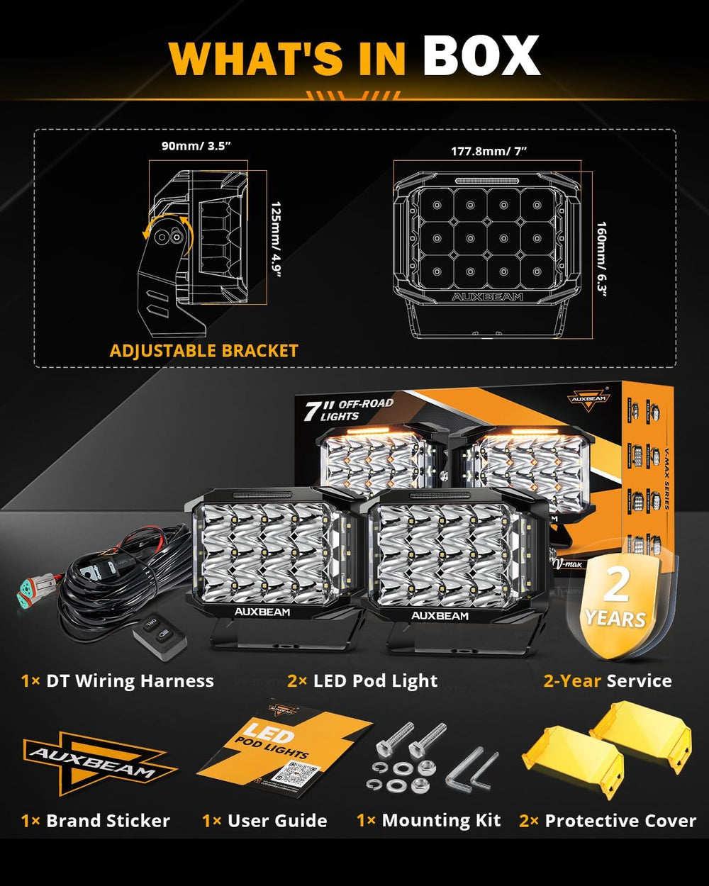 Auxbeam 7x5 Inch LED Pod V-MAX Series 270° Side Shooter Offroad Ditch Light