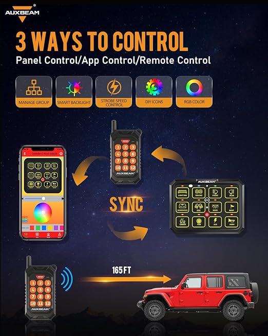 Auxbeam 12 Gang Switch Panel Bluetooth RGB AC-1200
