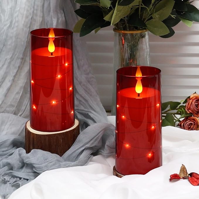 NURADA Flickering Flameless Candles: Built-in Star String Lights Battery Oper...