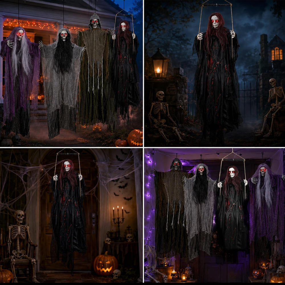 59" Scary Hanging Ghost Girl Halloween Decoration – Sound & Touch Ac...