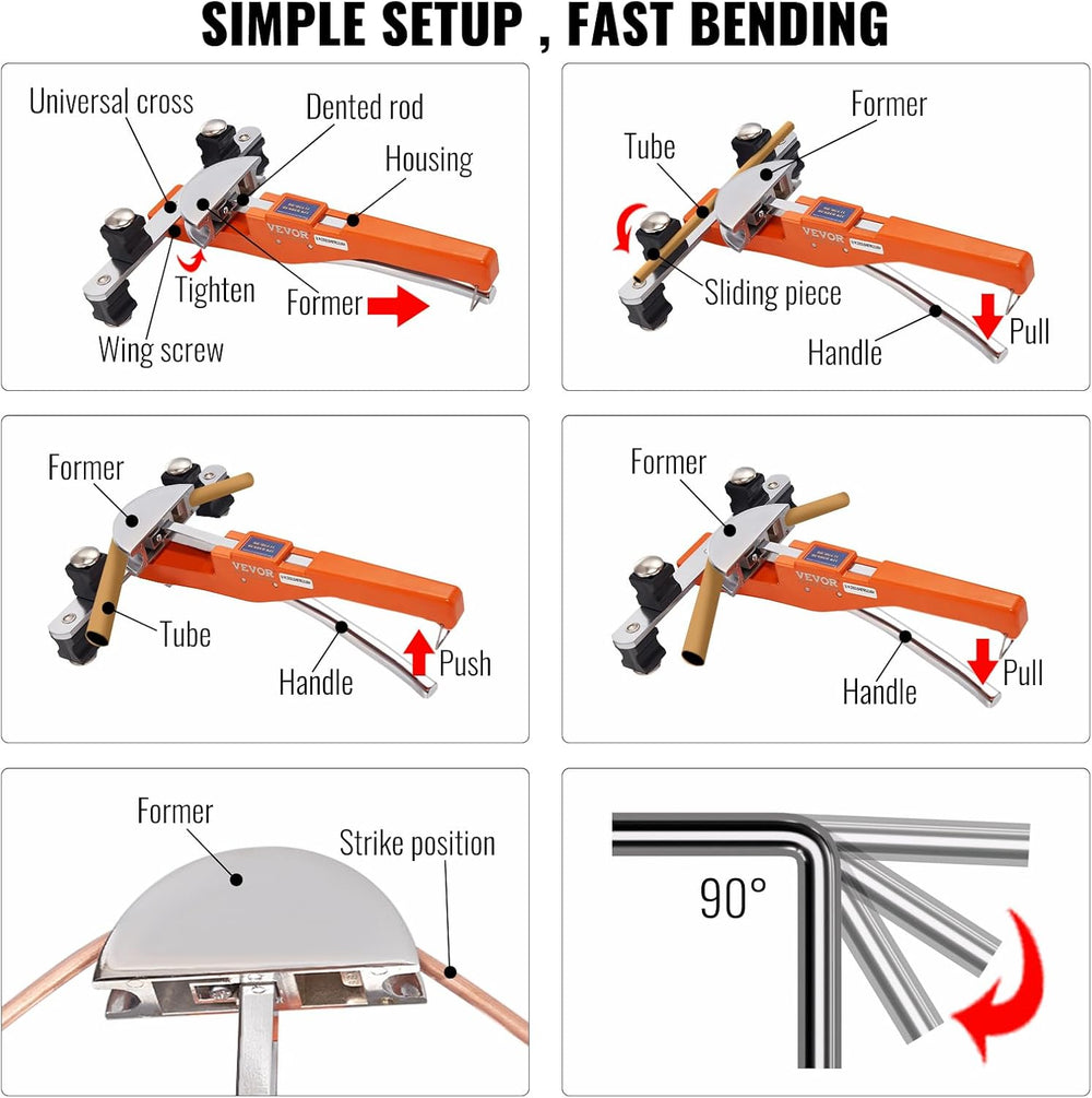 VEVOR Pipe Tube Bender, 1/4"-7/8" O.D. Ratcheting Tubing Bender, 90...