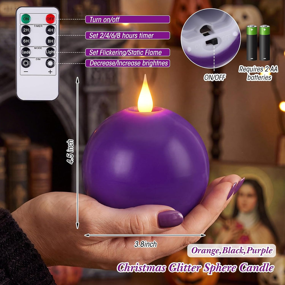 Retisee 3 Pcs Halloween Flameless Candles Real Wax Round with Remote Timer