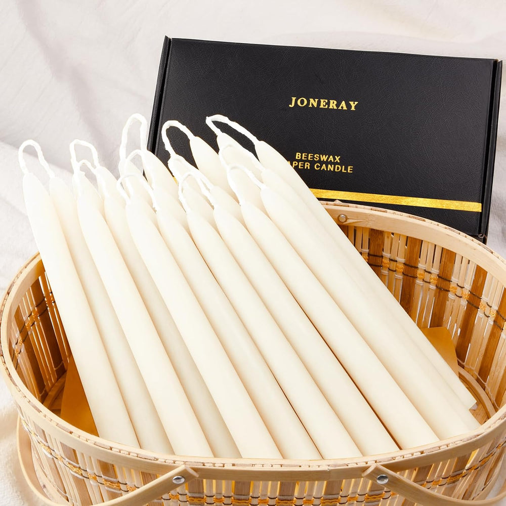 Ivory Beeswax Taper Candles- 9 Hour Burn Time,Pure Natural Hand Poured Beeswa...
