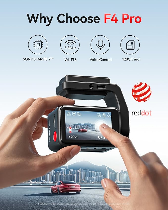 REDTIGER F4 Pro 4K Dash Cam Front and Rear, STARVIS 2 Sensor, 128GB Card