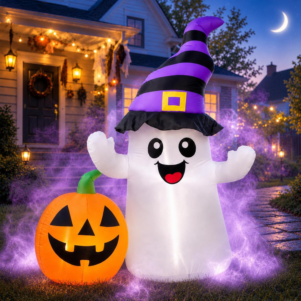 5.5FT Halloween Inflatable Ghost with Pumpkin Outdoor Decorations