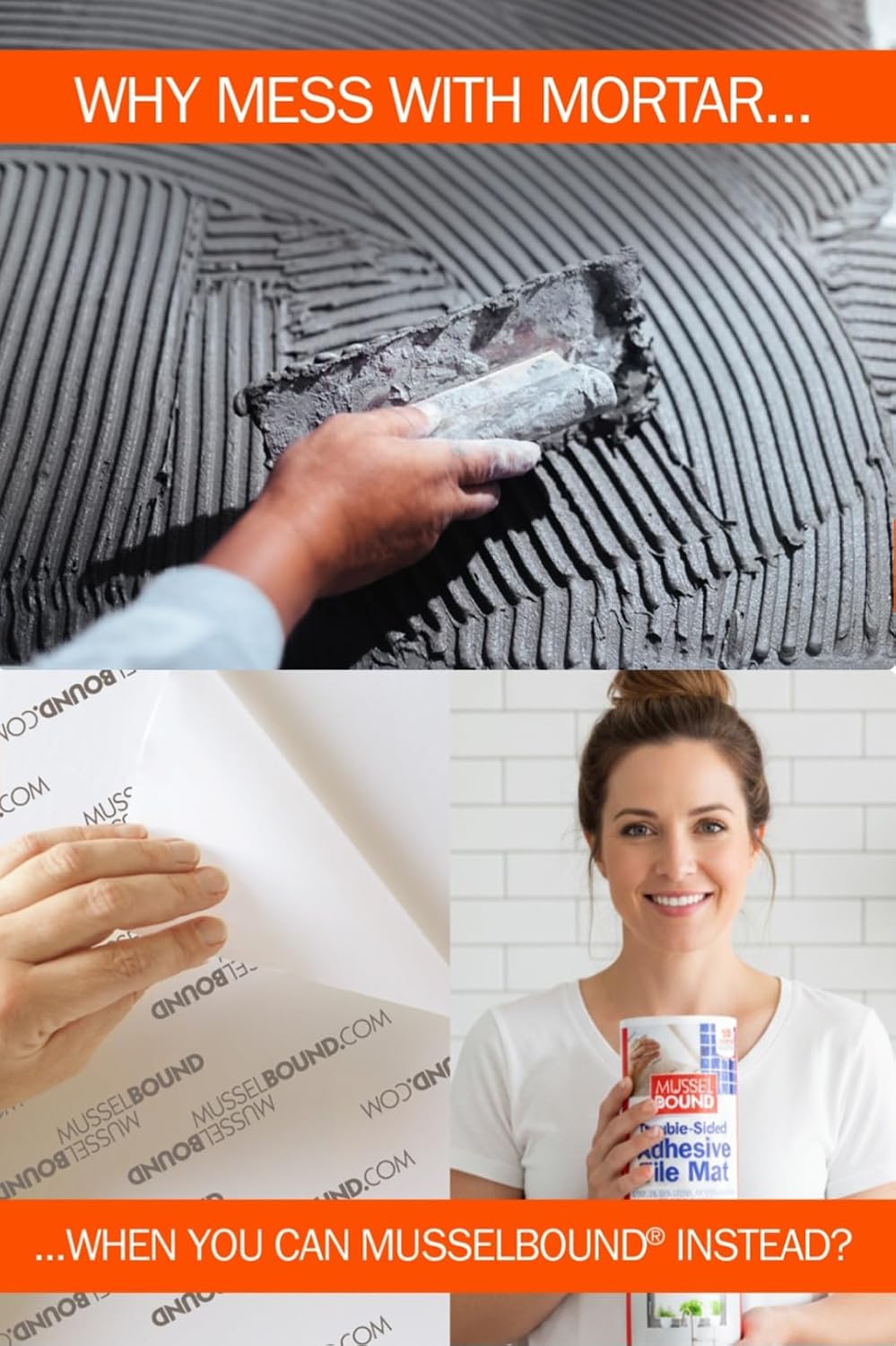 MusselBound® Adhesive Tile Mat with Spacers - a Strong Double-Sided Adhesive ...
