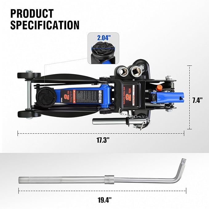 DNA MOTORING Floor Jack with Socket and Lock, Low Profile Hydraulic Trolley Jack
