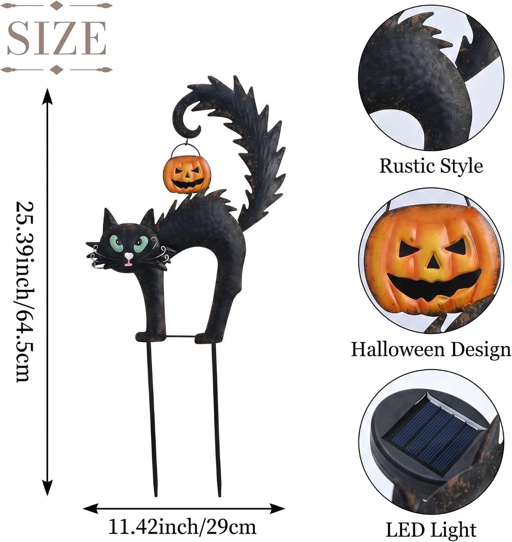TERESA'S COLLECTIONS Outdoor Halloween Decor Black Cat Solar Garden Stake