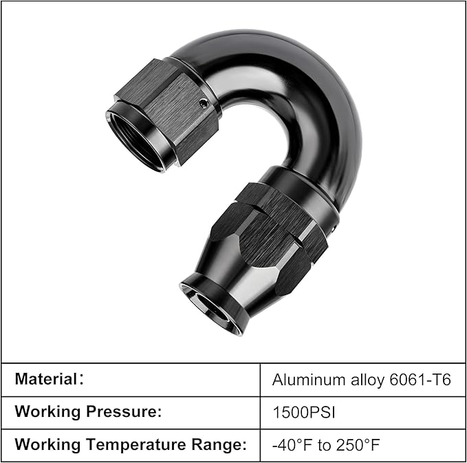 EVIL ENERGY 12AN 180 Degree PTFE One Piece Full Flow End Hose Fitting Aluminum