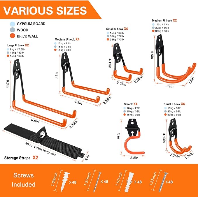 26 Pack Garage Hooks Heavy Duty Utility Steel