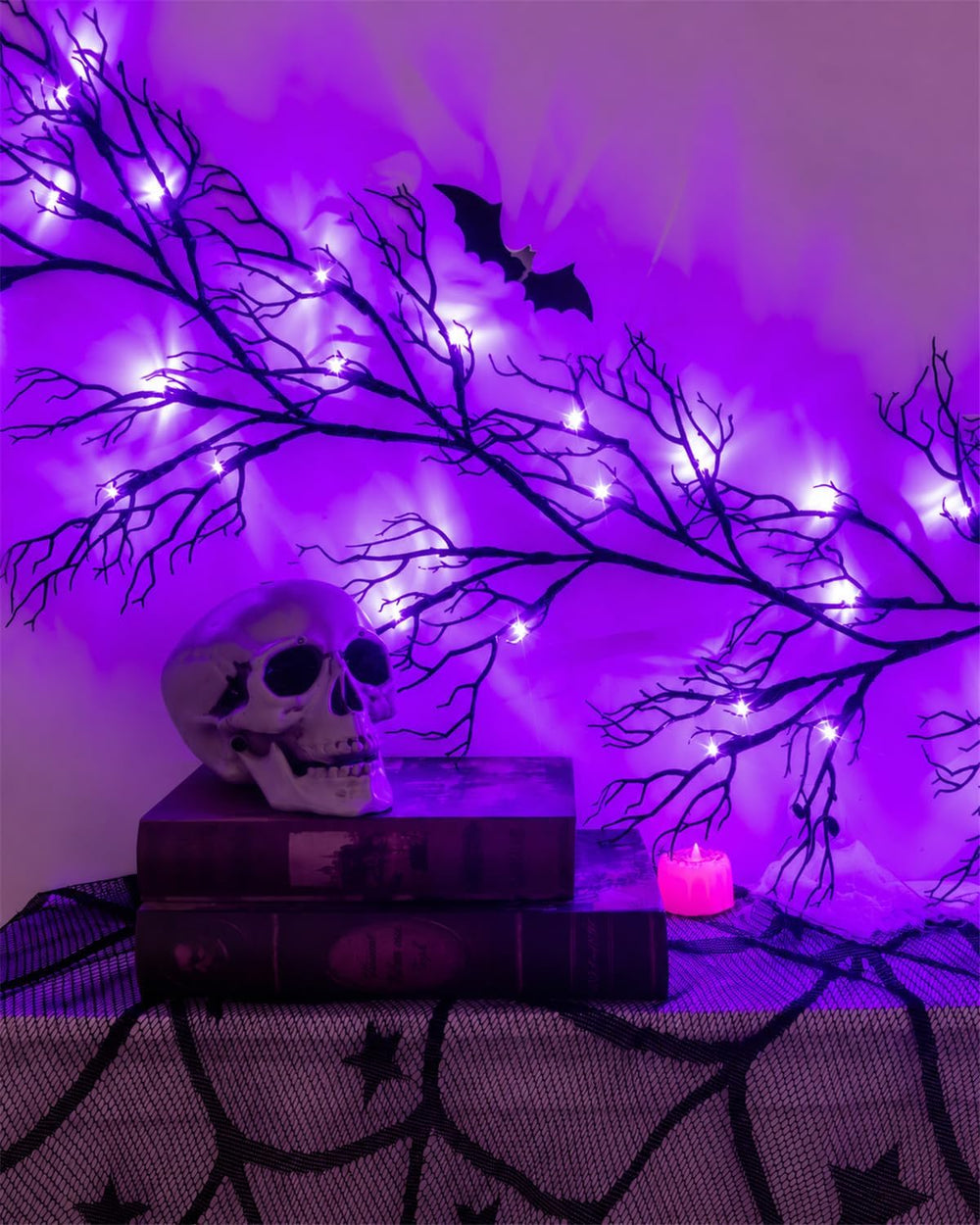 Halloween Twig Garland Decoration with 45 Purple LED Lights, 9 FT