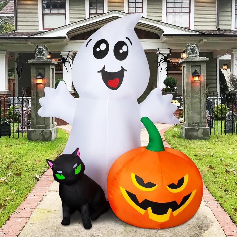 COMIN Halloween Inflatable 5FT Ghost with Black Cat and Pumpkin, Built-in LED...
