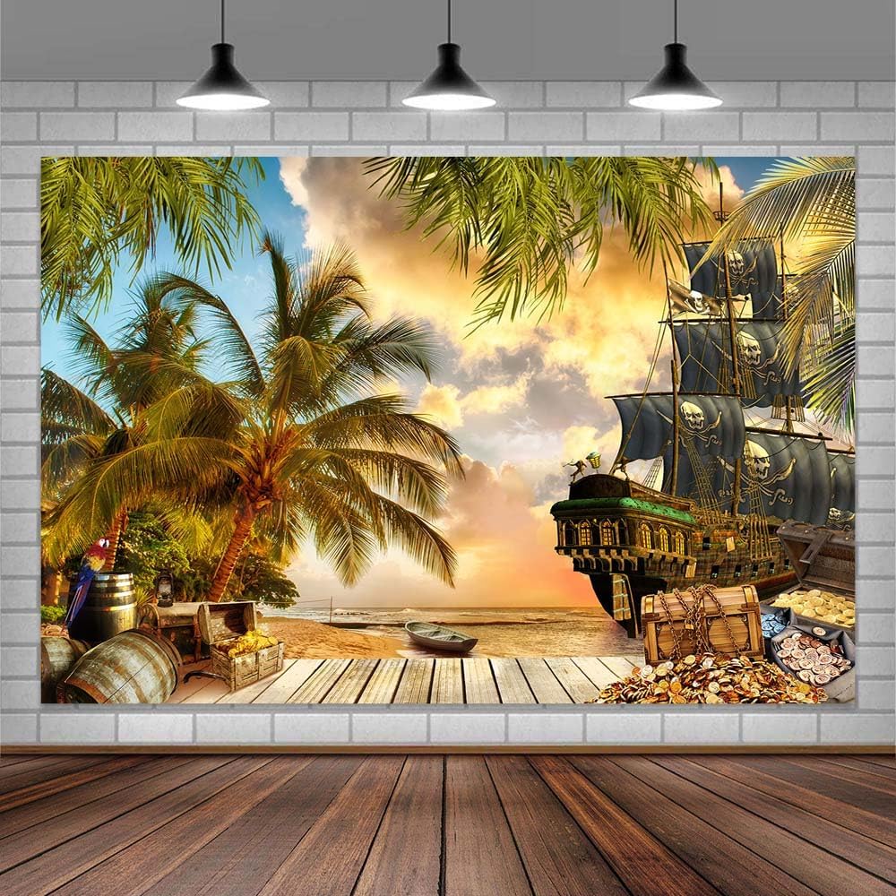 10X8ft Pirate Theme Photo Backdrop Photography Background, Pirate Ship Treasu...