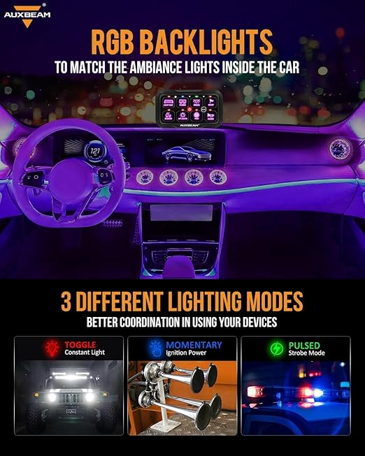Auxbeam 8 Gang Switch Panel RC-800 RGB Wireless Remote Control Range Up to