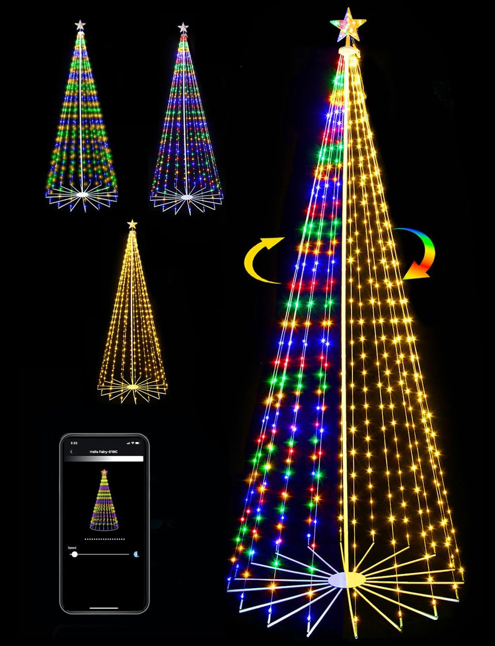 10FT Smart Outdoor Halloween Tree Lights Pop Up with Star