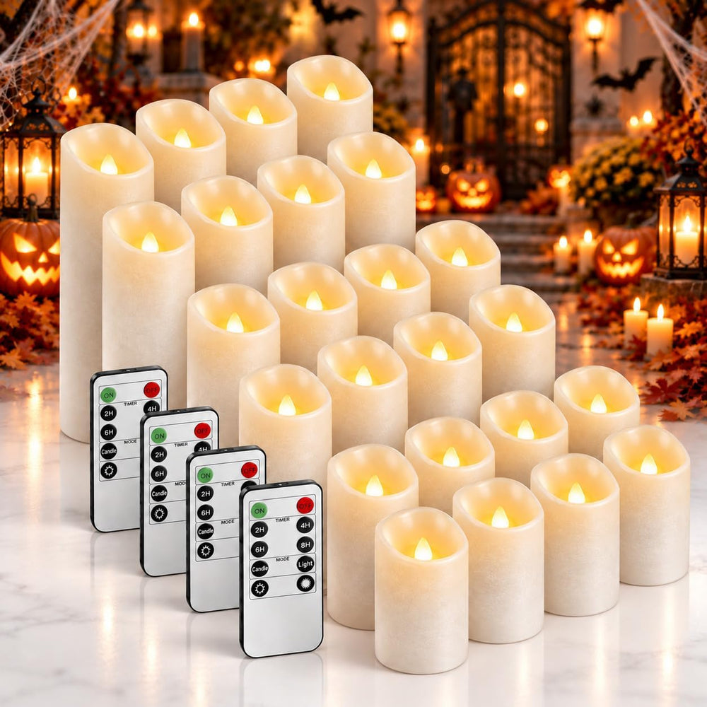 Enido Set of 24 Outdoor LED Candles, Battery Operated Flickering Waterproof C...