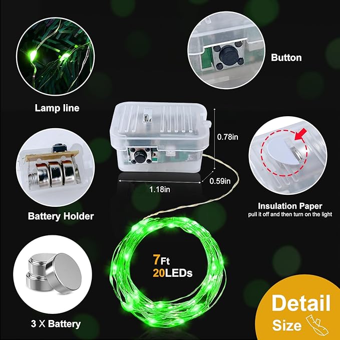 pozzolanas 100 Pack Green Battery Operated String Lights - 7ft Waterproof Fir...