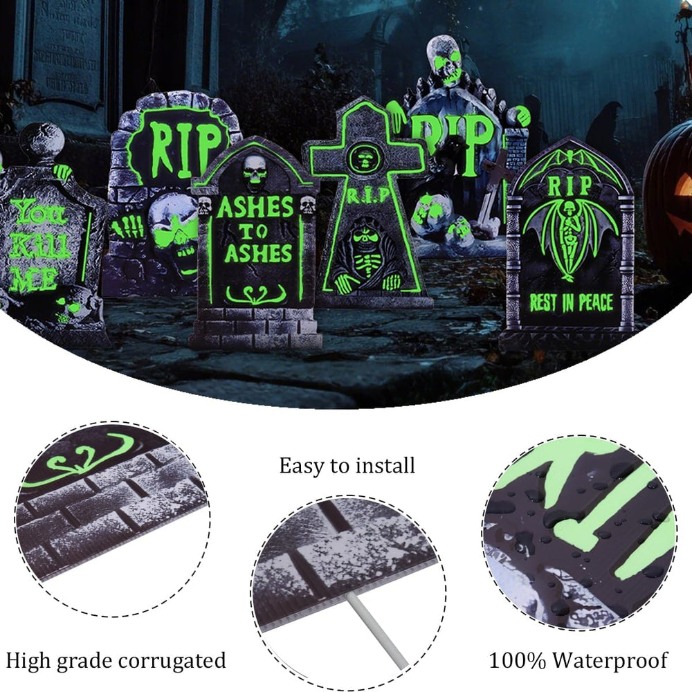Halloween Decorations Outdoor Tombstone Yard Sign with Stakes 6PCS Glow in th...