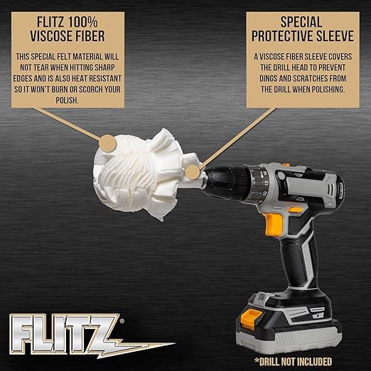 Flitz Buff Ball w/ 1.76oz Metal Polish Paste - 3in Drill Buffer Polisher