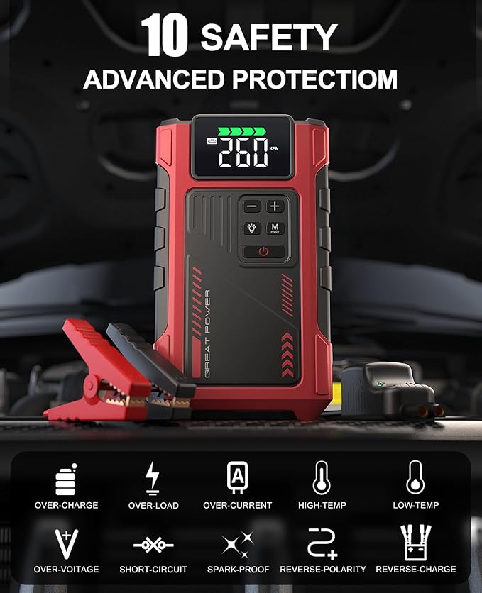 4000A Car Jump Starter with Air Compressor, Portable Charger Jumpstart 12V