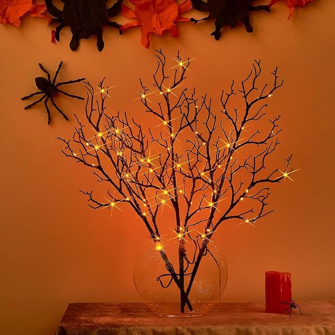 Birchlitland Halloween Branch Lights with Timer Battery Operated 75 LED Orang...