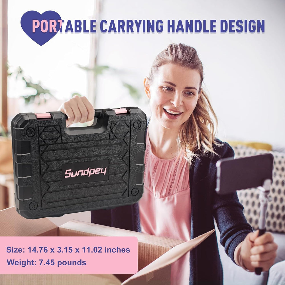 Sundpey 148 Pcs Portable Basic Hand Repair Home Tool Kit Set with Case Pink