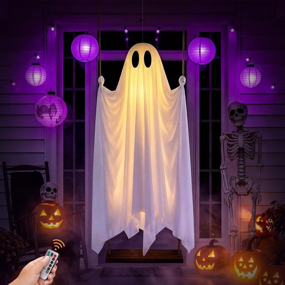 Large 5 FT Hanging Ghost Decor, Swing Ghost Halloween Decorations Outdoor