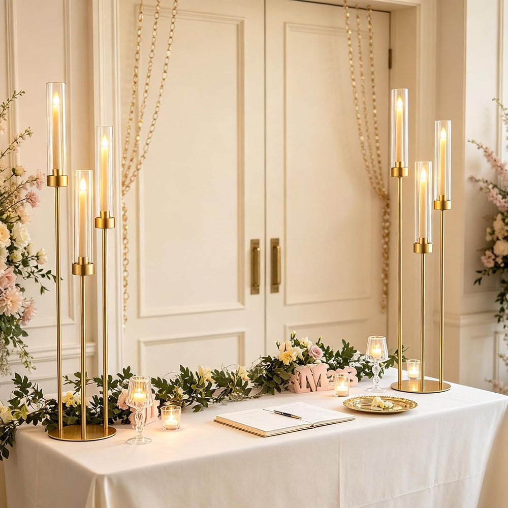 2pcs Gold Candelabra for Table Centerpieces, 33.8'' Tall 3 Arm Candle...
