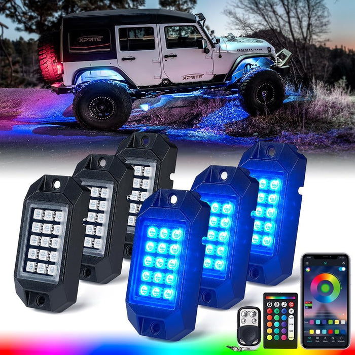 Xprite Bluetooth RGB LED Rock Lights Kit, Motorcycles, Boats