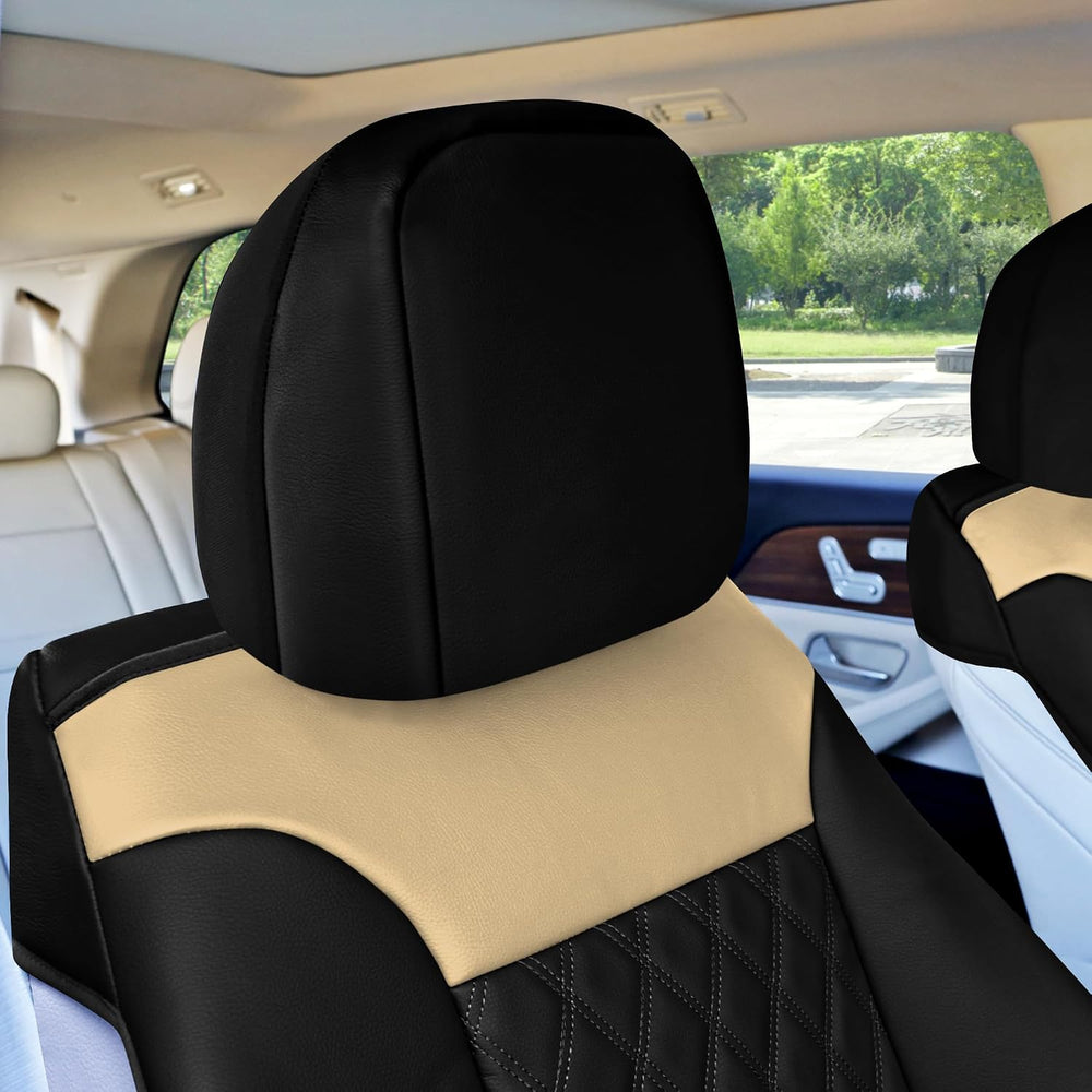 FH Group Deluxe Faux Leather Diamond Pattern Front Set Car Seat Cushions with...
