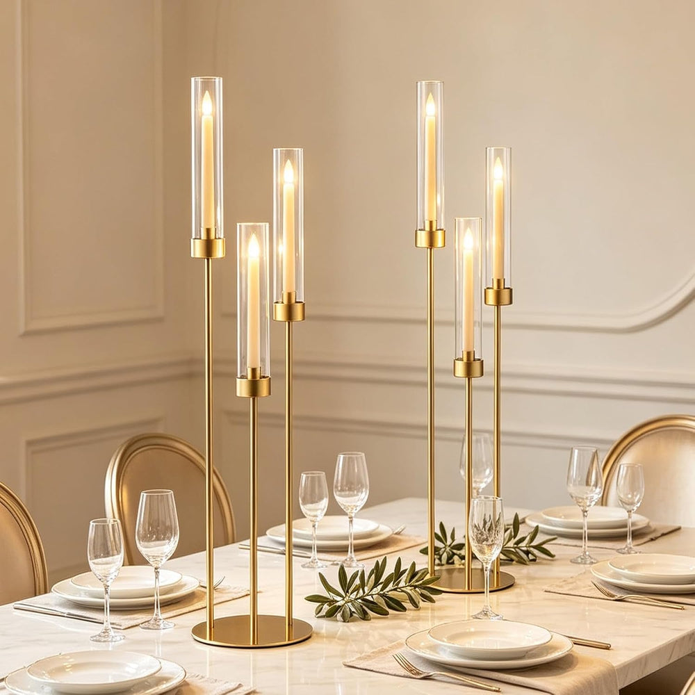 2pcs Gold Candelabra for Table Centerpieces, 33.8'' Tall 3 Arm Candle...