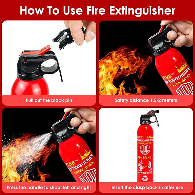 WPW 620ml Large Upgraded 8-in-1 Fire Extinguisher (3 Pack)