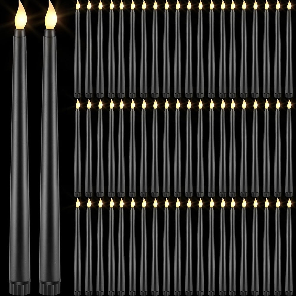 Retisee 60 Pcs Halloween Black Flameless Taper Candles 11'', Black