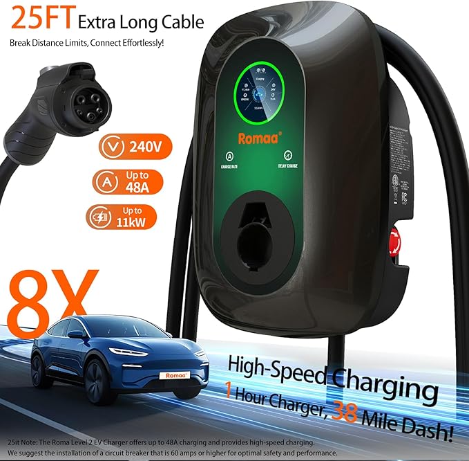 Level 2 EV Charger 48 Amp, J1772 Charger, Hardwired Electric Car Charger