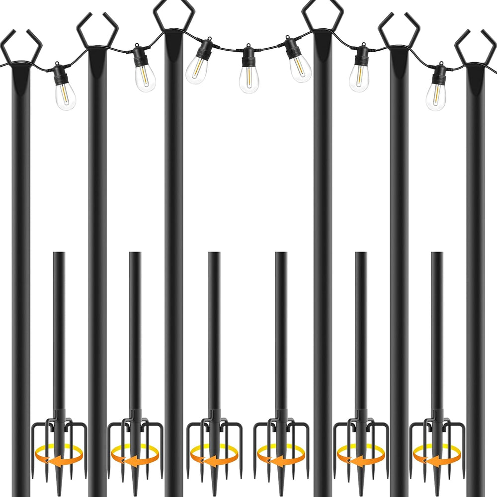 6 Pack 10 ft Heavy Duty Metal String Light Poles Adjustable Outdoor Lighting ...