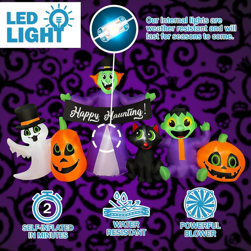 BLOWOUT FUN 8Ft Halloween Inflatable Witch,Ghost,Frankenstein,Cat,Pumpkin