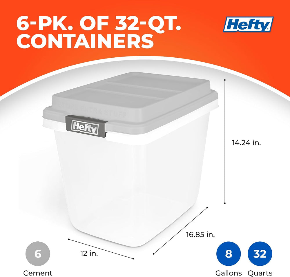 Hefty 32 Qt Hi-Rise Storage Bin with Lid, Stackable Plastic Storage Container...