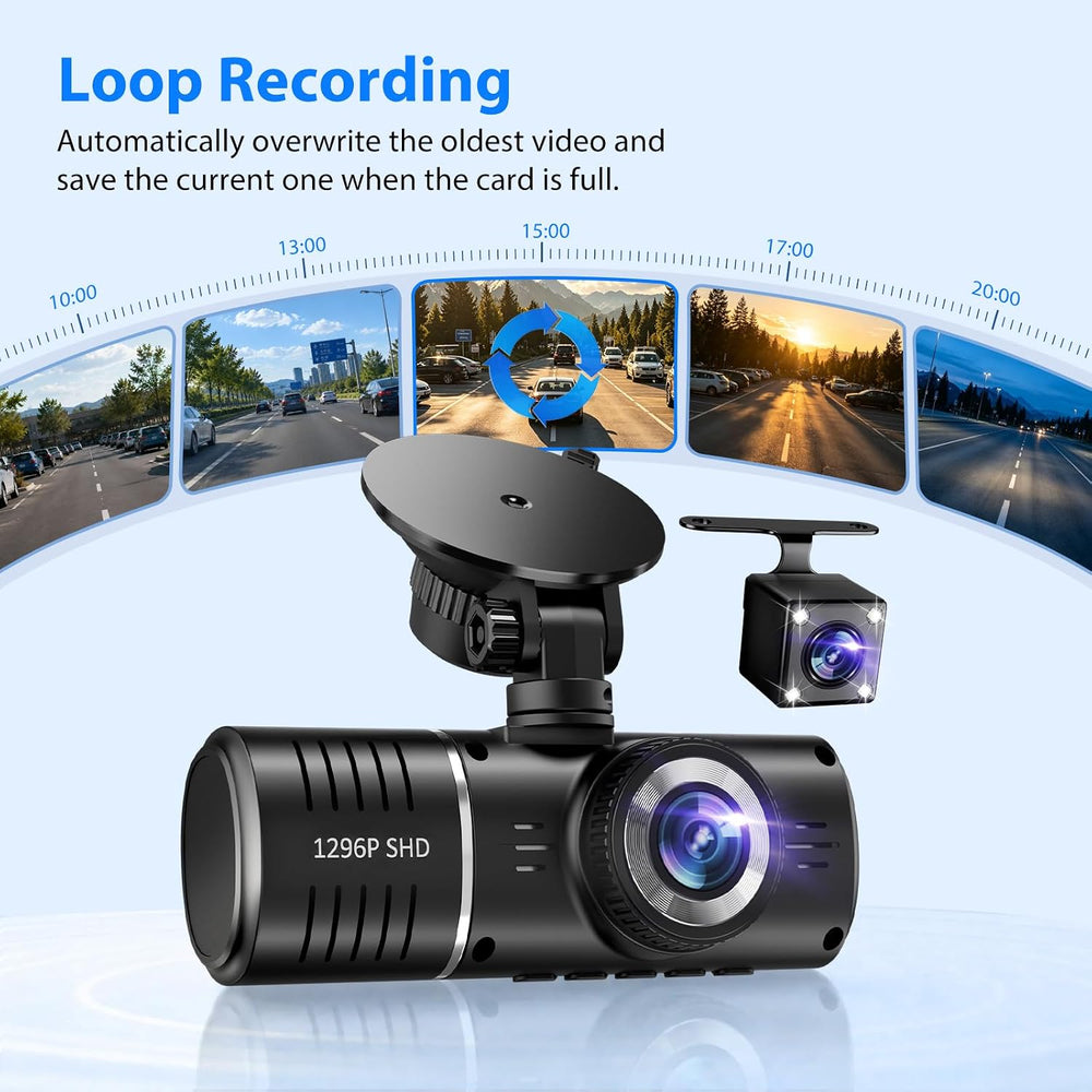 Dash Cam Front and Rear, 1296P Dash Camera for Cars, 3 Channel Car Camera Fro...