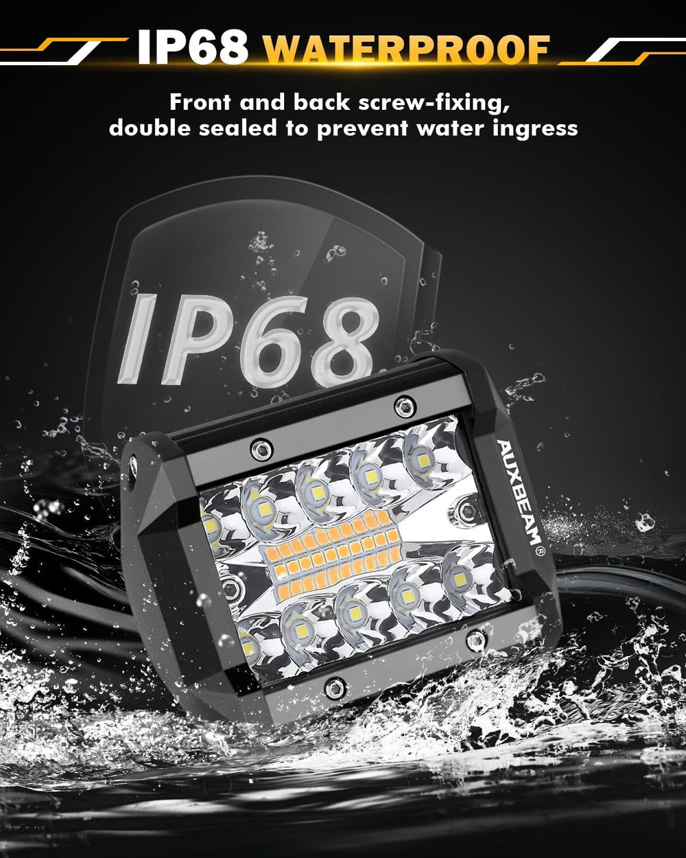 Auxbeam LED Pod Lights 120W 4 Inch Amber White Auxiliary Off-Road Light Bar