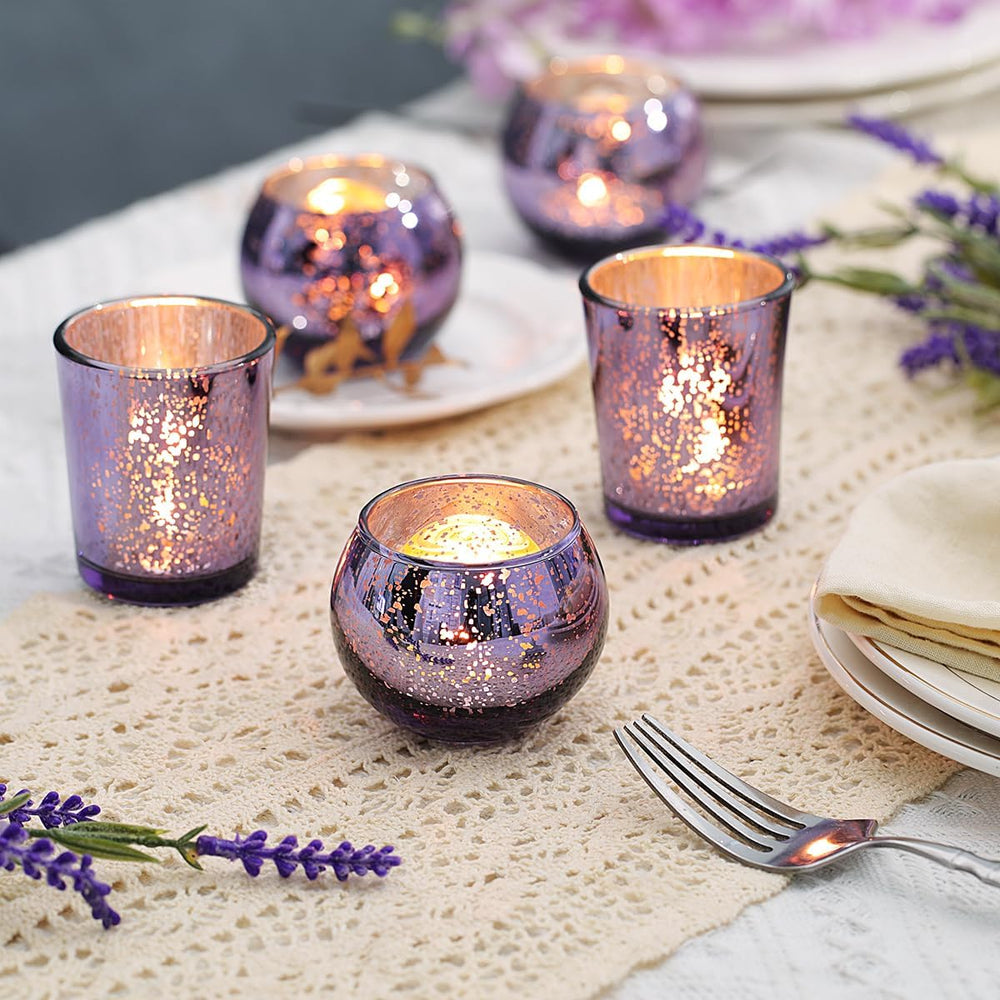 LETINE Purple Mercury Glass Votive Candle Holders - Set of 36 | Elegant Gold ...