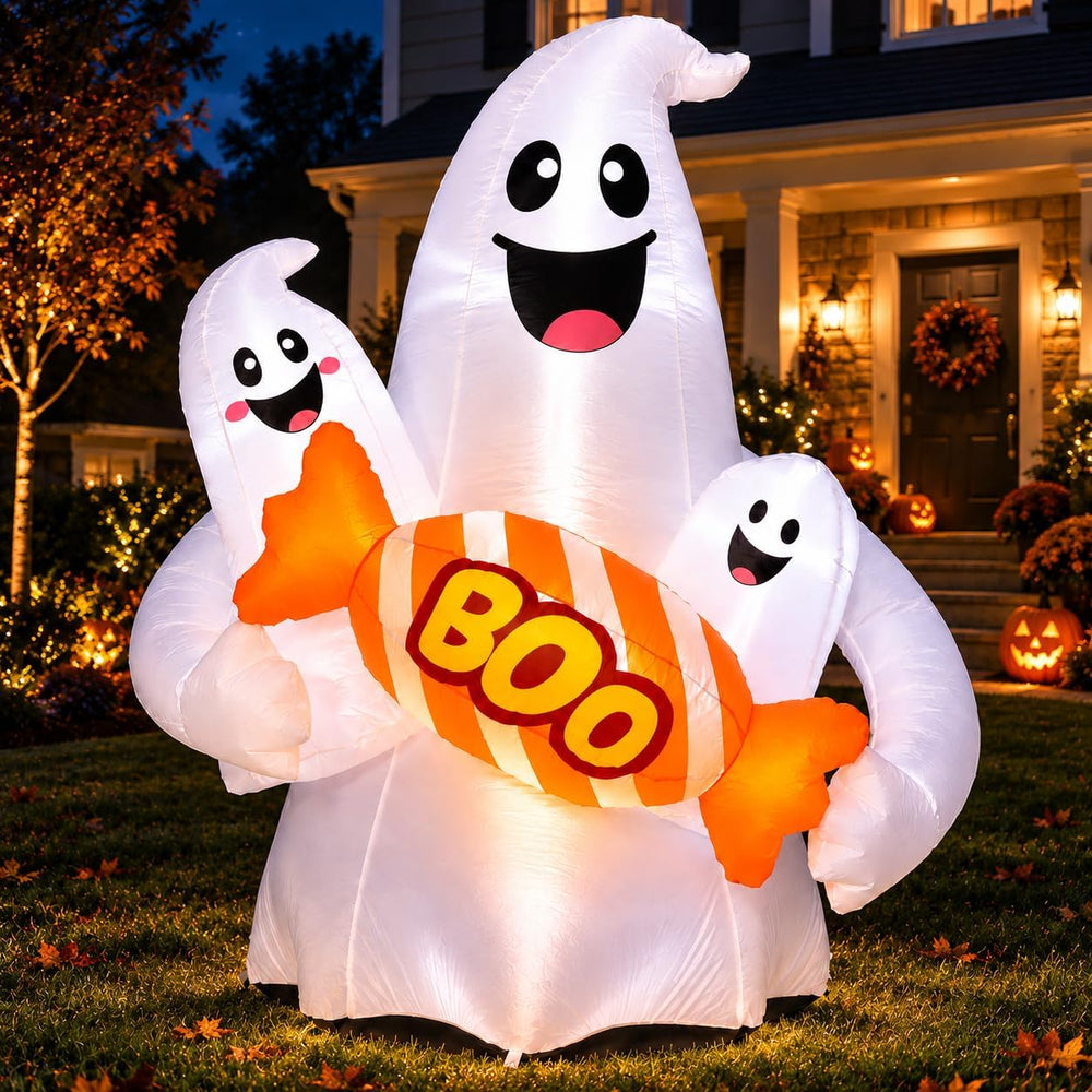 6FT Halloween Inflatable Ghosts Outdoor Decorations, Cute Ghosts Holding Boo ...