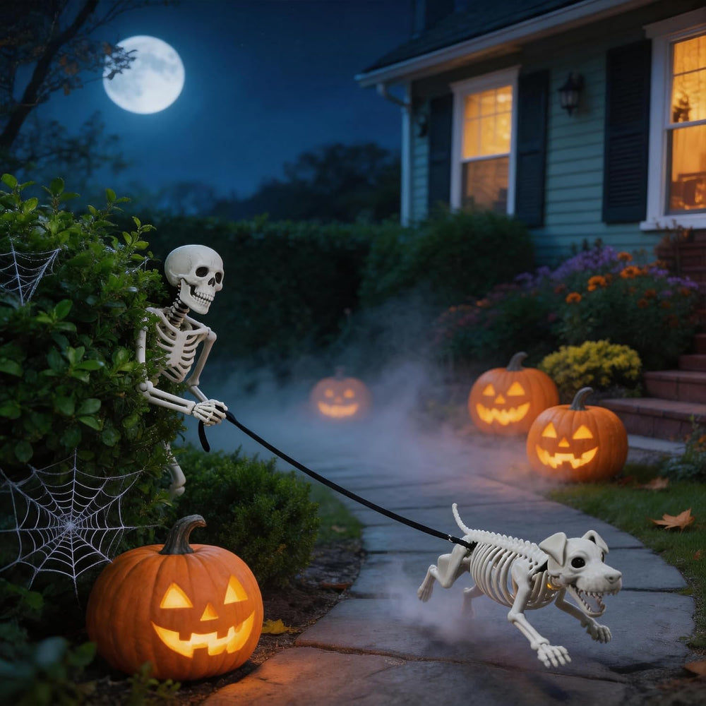 Lighted Human & Dog Skeleton Halloween Decorations Outdoor/Indoor