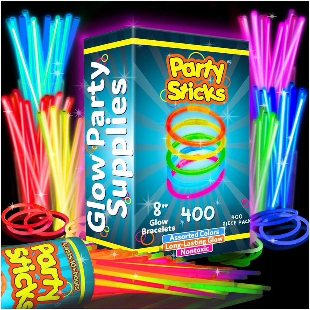 PartySticks Ultra Bright Glow Sticks Bulk Party Supplies 400 Pack - 8" G...