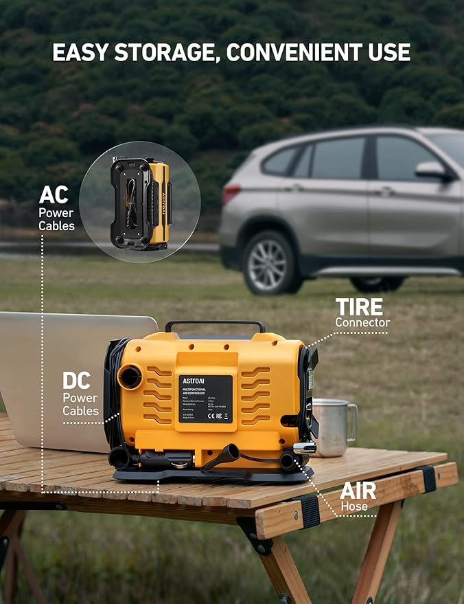 AstroAI Tire Inflator Portable Air Compressor Pump 150PSI 12V DC/110V AC