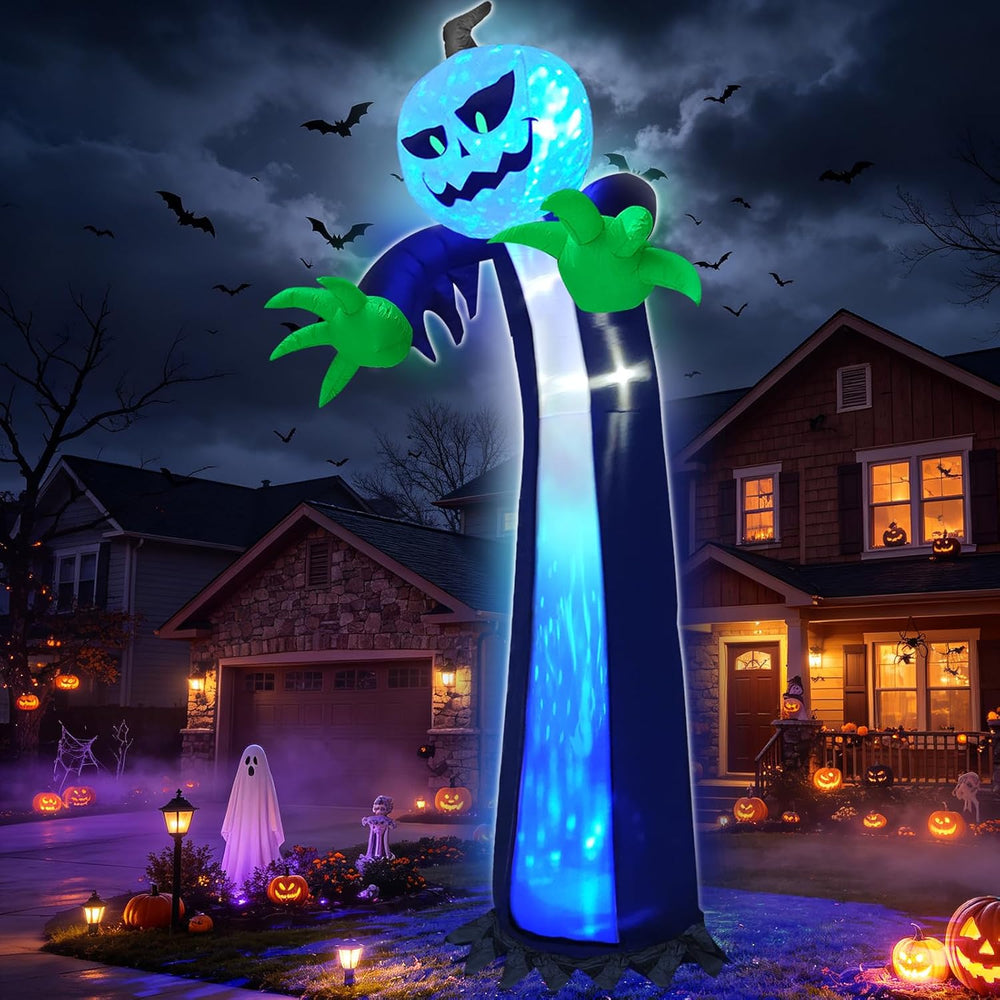 14 Ft Halloween Inflatable Pumpkin Ghost Decoration with Rotating LED Light