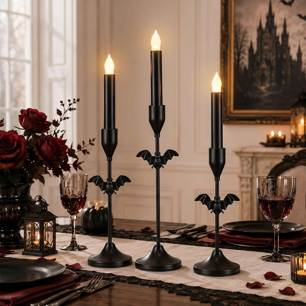 Ceenna 6 Pcs Halloween Bat Candle Holders, 3 Size Black Taper Candle Holder