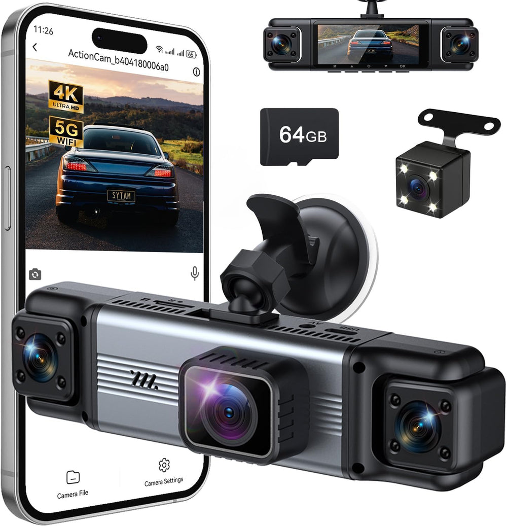 4 Channel 360° Dash Cam Front and Rear Inside, 64GB Card Included