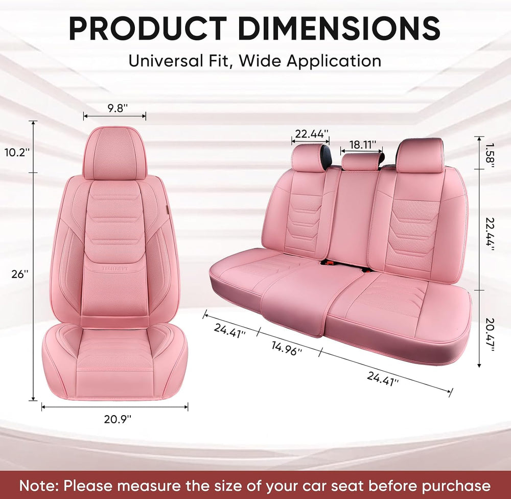 TIEHESYT Pink Car Seat Covers Full Set, Breathable Leather Automotive Front a...