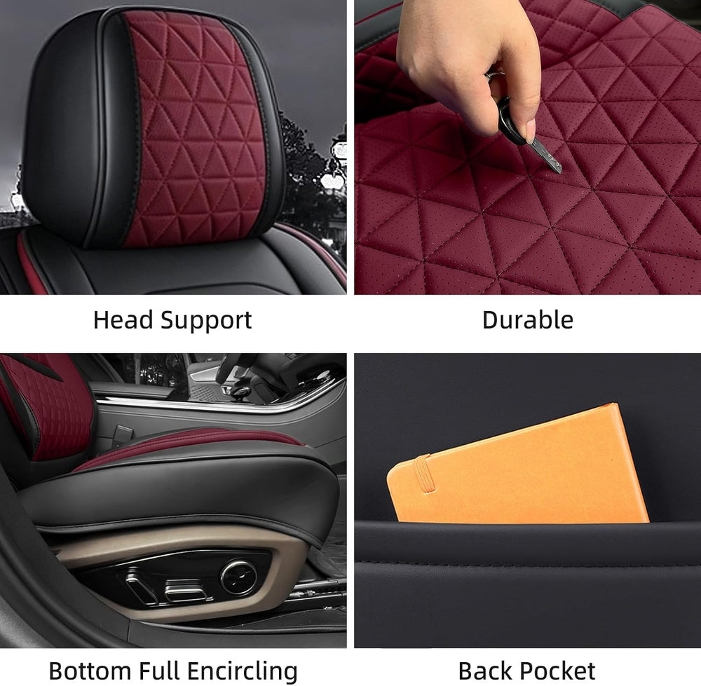 Wine Red Leather Car Seat Covers Full Set Women Luxury Non-Slip Seat Covers